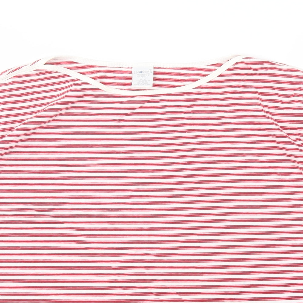 Lands' End Womens Red Striped Cotton Basic T-Shirt Size 14 Round Neck