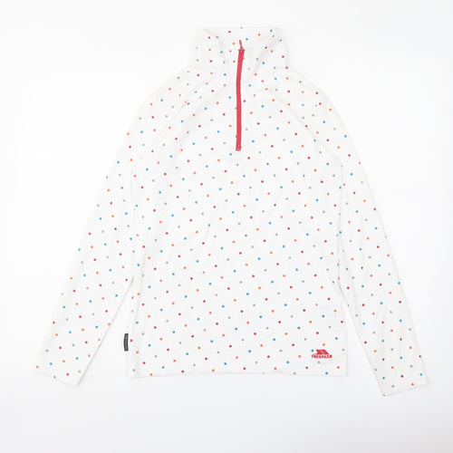Trespass Womens White Polka Dot Cotton Pullover Sweatshirt Size 2XS Zip