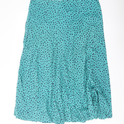 Adini Womens Green Geometric Cotton Flare Skirt Size 34 in Zip