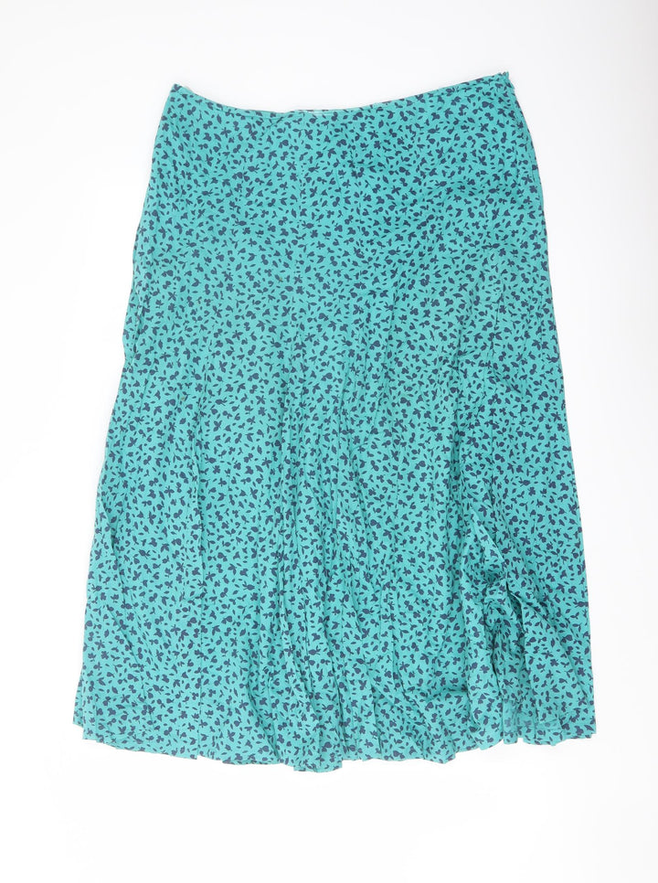 Adini Womens Green Geometric Cotton Flare Skirt Size 34 in Zip