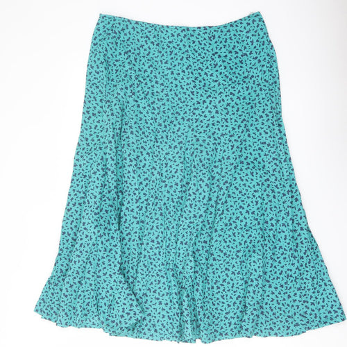 Adini Womens Green Geometric Cotton Flare Skirt Size 34 in Zip