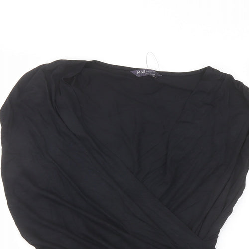 Marks and Spencer Womens Black Modal Basic Blouse Size 14 V-Neck