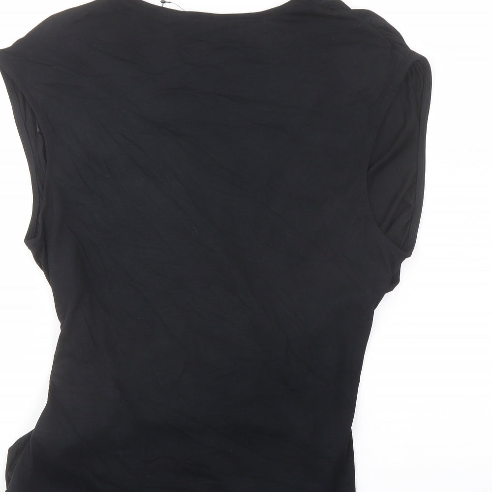Marks and Spencer Womens Black Modal Basic Blouse Size 14 V-Neck