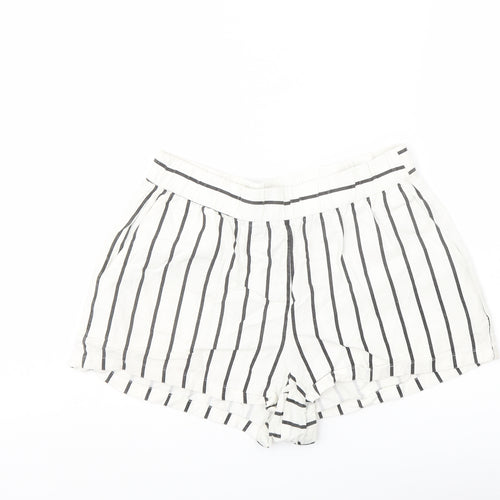 VERO MODA Womens White Striped Linen Cut-Off Shorts Size S L3 in Regular Button