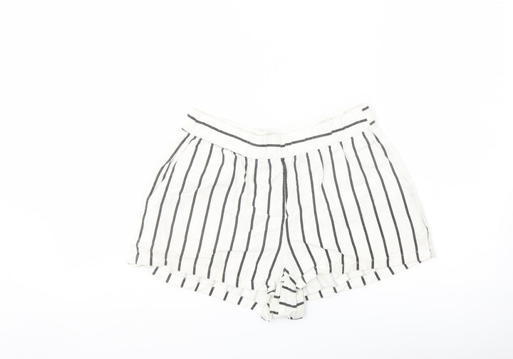 VERO MODA Womens White Striped Linen Cut-Off Shorts Size S L3 in Regular Button