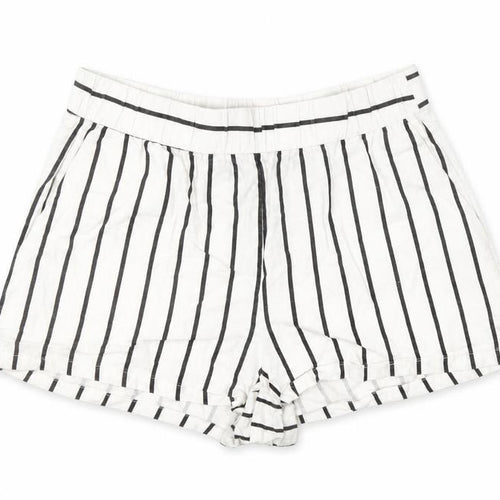 VERO MODA Womens White Striped Linen Cut-Off Shorts Size S L3 in Regular Button