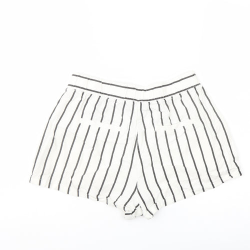 VERO MODA Womens White Striped Linen Cut-Off Shorts Size S L3 in Regular Button