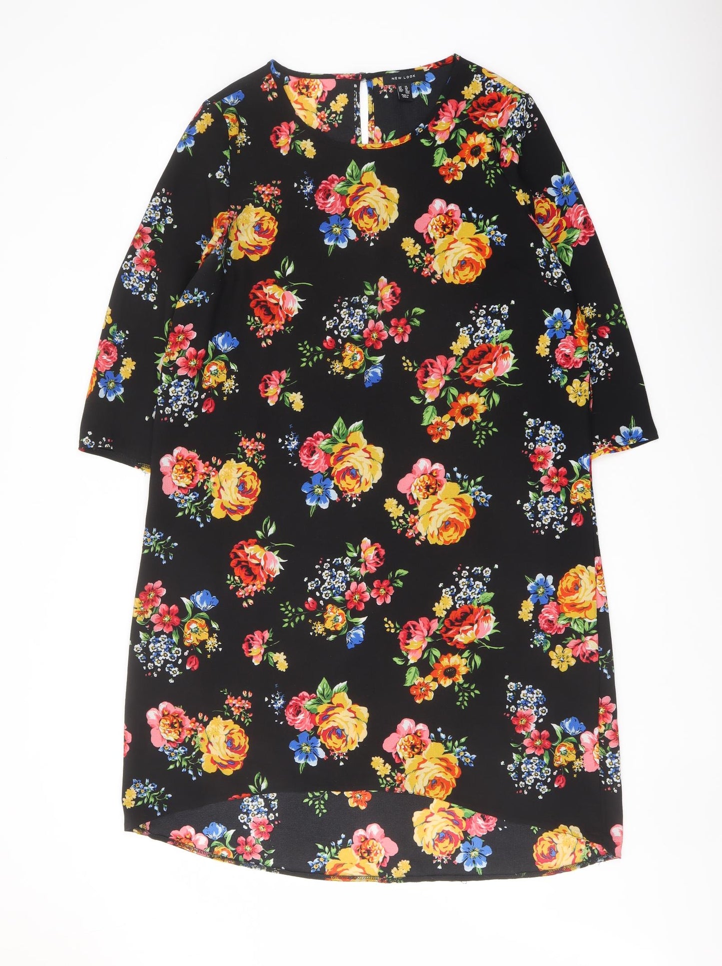 New Look Womens Black Floral Polyester A-Line Size 14 Round Neck Pullover