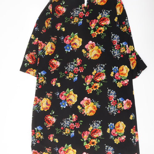 New Look Womens Black Floral Polyester A-Line Size 14 Round Neck Pullover