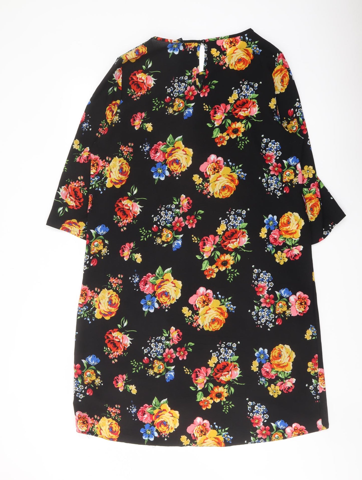 New Look Womens Black Floral Polyester A-Line Size 14 Round Neck Pullover