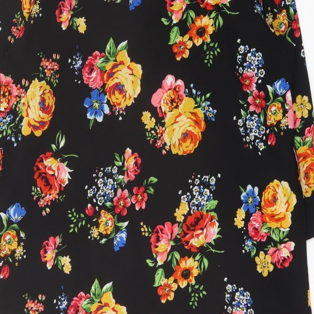New Look Womens Black Floral Polyester A-Line Size 14 Round Neck Pullover