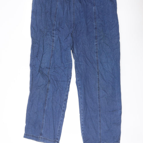 Bonmarché Womens Blue Cotton Wide-Leg Jeans Size XL L28 in Regular Drawstring