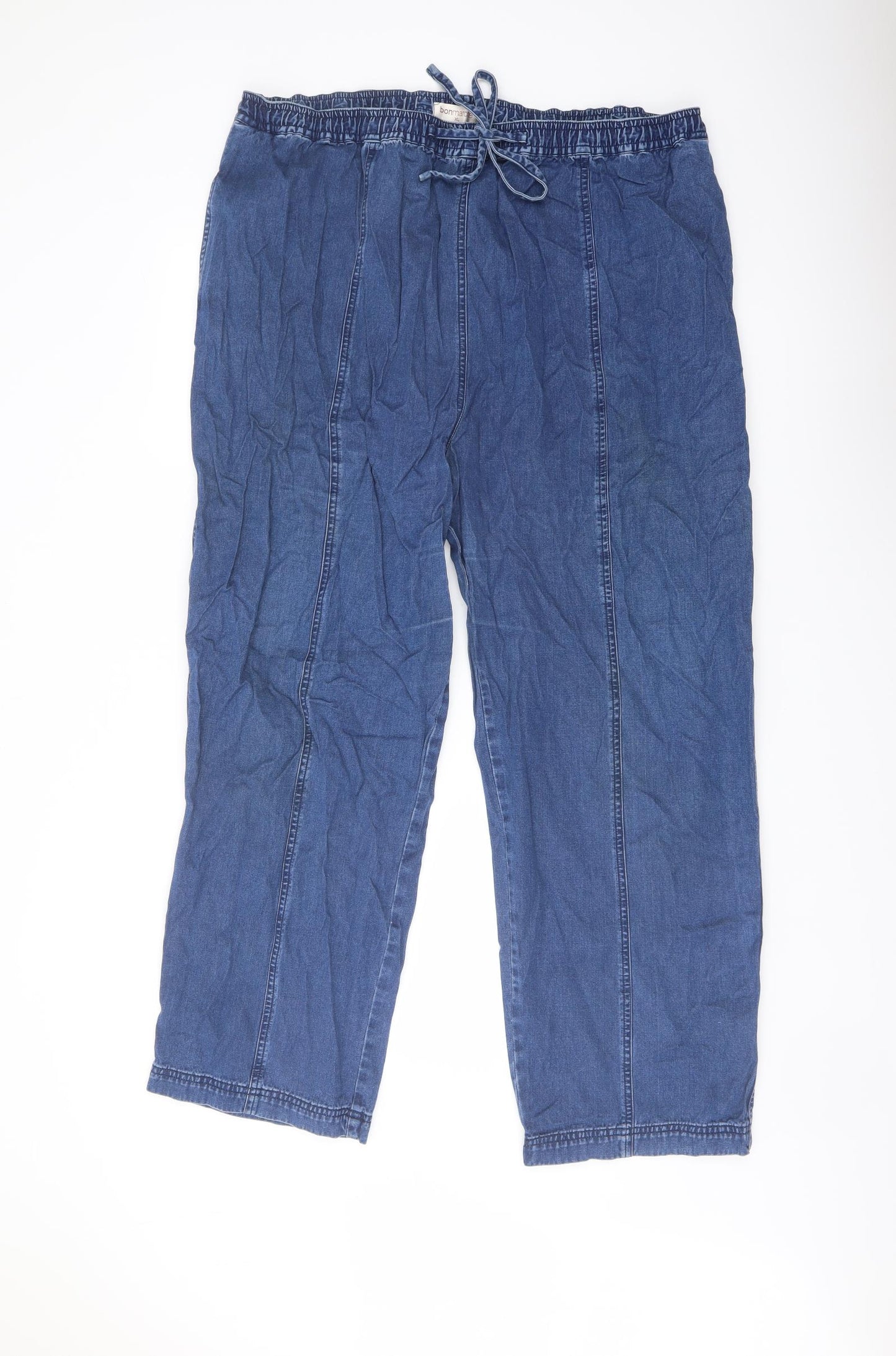 Bonmarché Womens Blue Cotton Wide-Leg Jeans Size XL L28 in Regular Drawstring