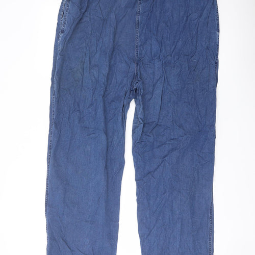Bonmarché Womens Blue Cotton Wide-Leg Jeans Size XL L28 in Regular Drawstring