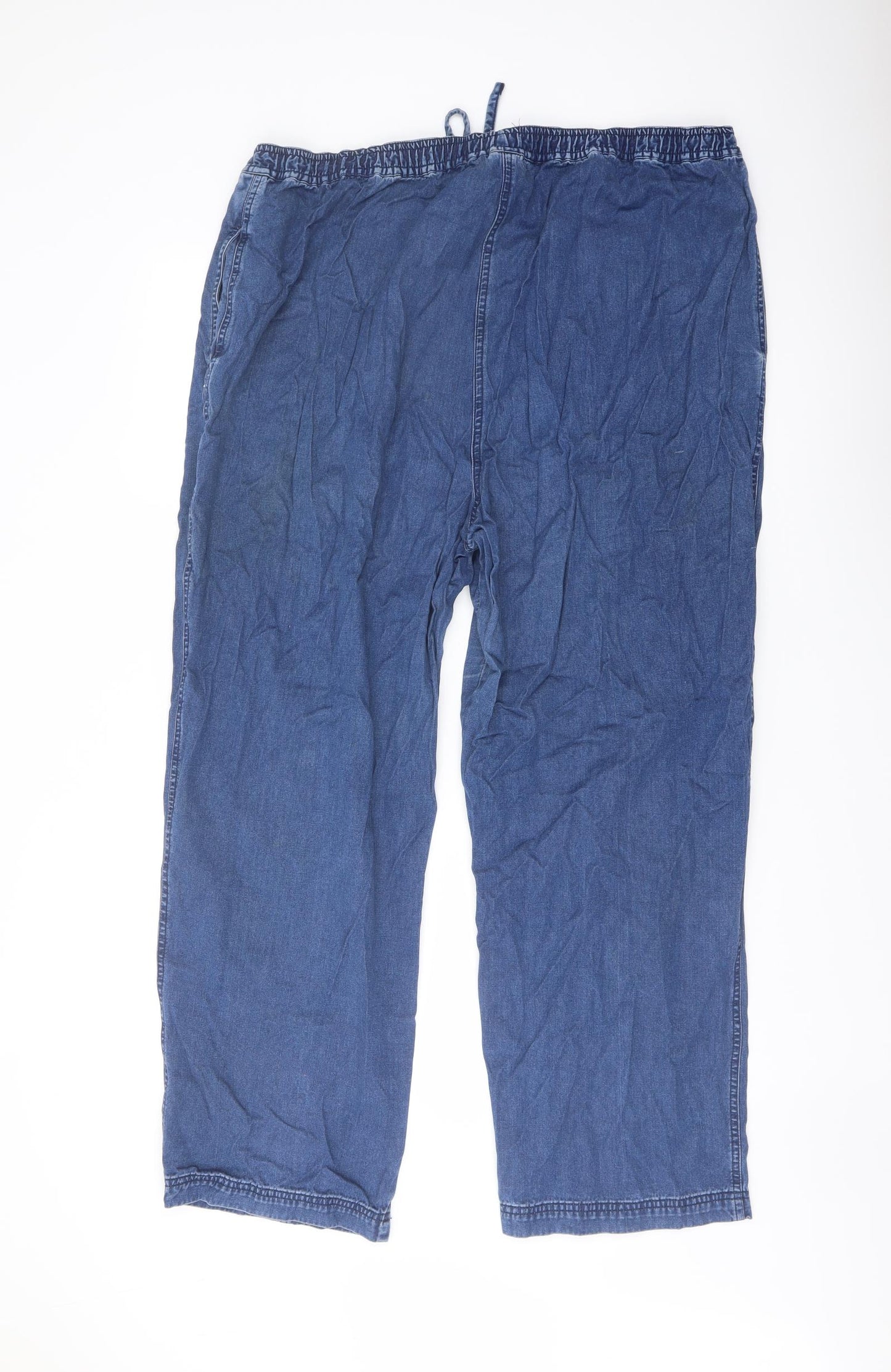 Bonmarché Womens Blue Cotton Wide-Leg Jeans Size XL L28 in Regular Drawstring