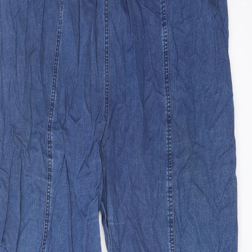 Bonmarché Womens Blue Cotton Wide-Leg Jeans Size XL L28 in Regular Drawstring