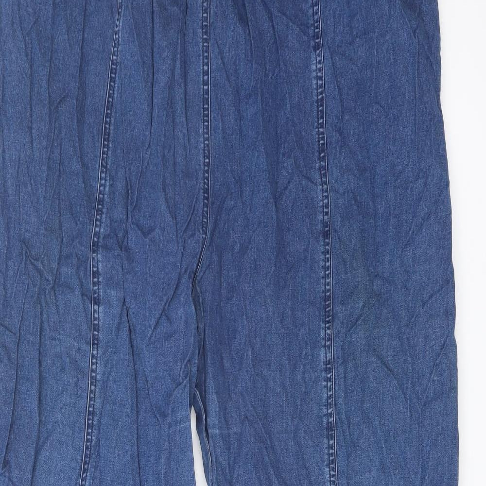 Bonmarché Womens Blue Cotton Wide-Leg Jeans Size XL L28 in Regular Drawstring