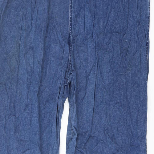 Bonmarché Womens Blue Cotton Wide-Leg Jeans Size XL L28 in Regular Drawstring