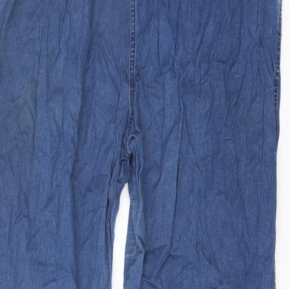 Bonmarché Womens Blue Cotton Wide-Leg Jeans Size XL L28 in Regular Drawstring