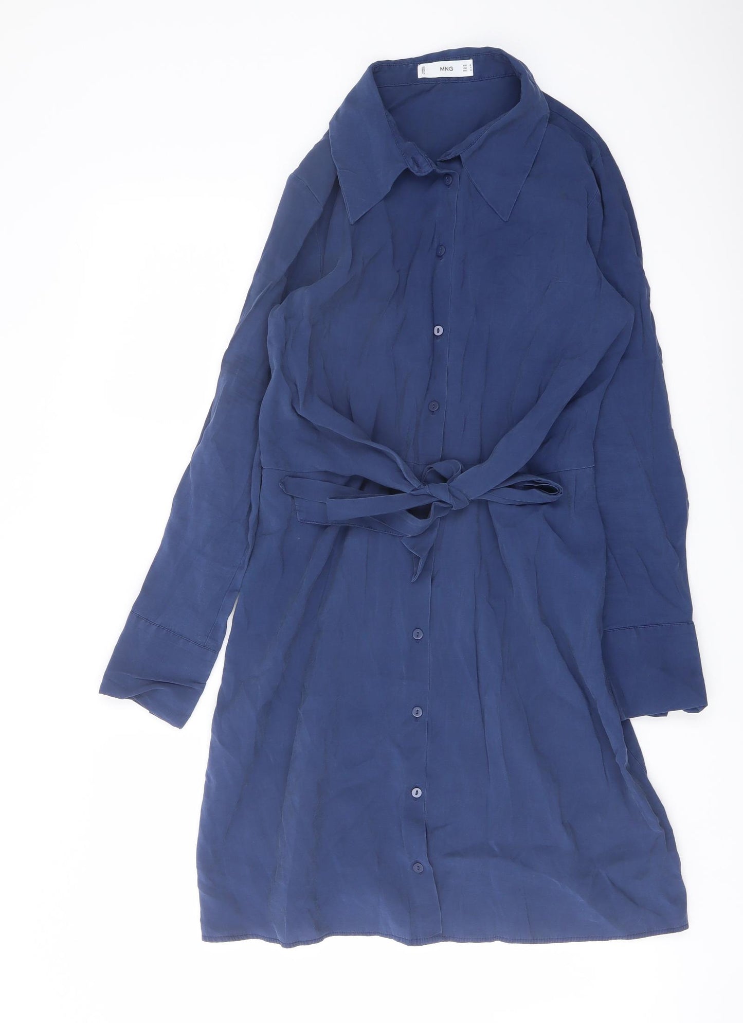 Mango Womens Blue Modal Shirt Dress Size M Collared Button