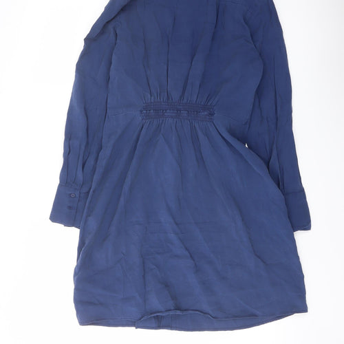 Mango Womens Blue Modal Shirt Dress Size M Collared Button