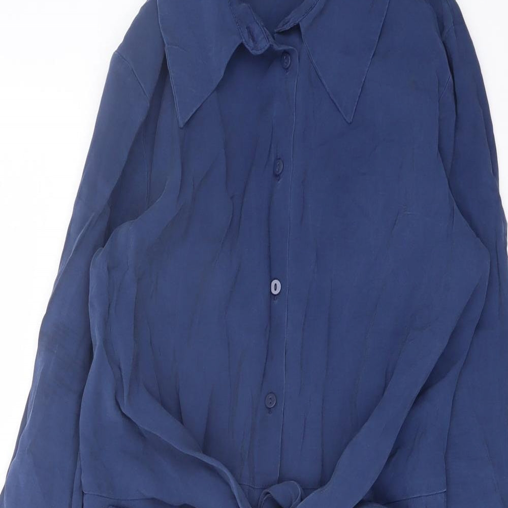 Mango Womens Blue Modal Shirt Dress Size M Collared Button