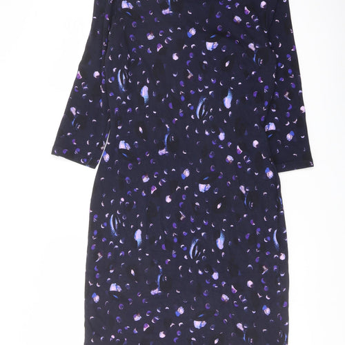 Jigsaw Womens Purple Geometric Viscose Sheath Size M Round Neck Pullover