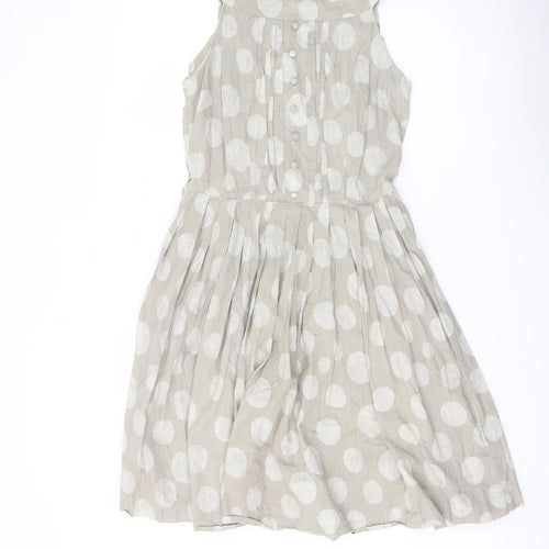 NEXT Womens Beige Polka Dot Cotton A-Line Size 10 Round Neck Zip