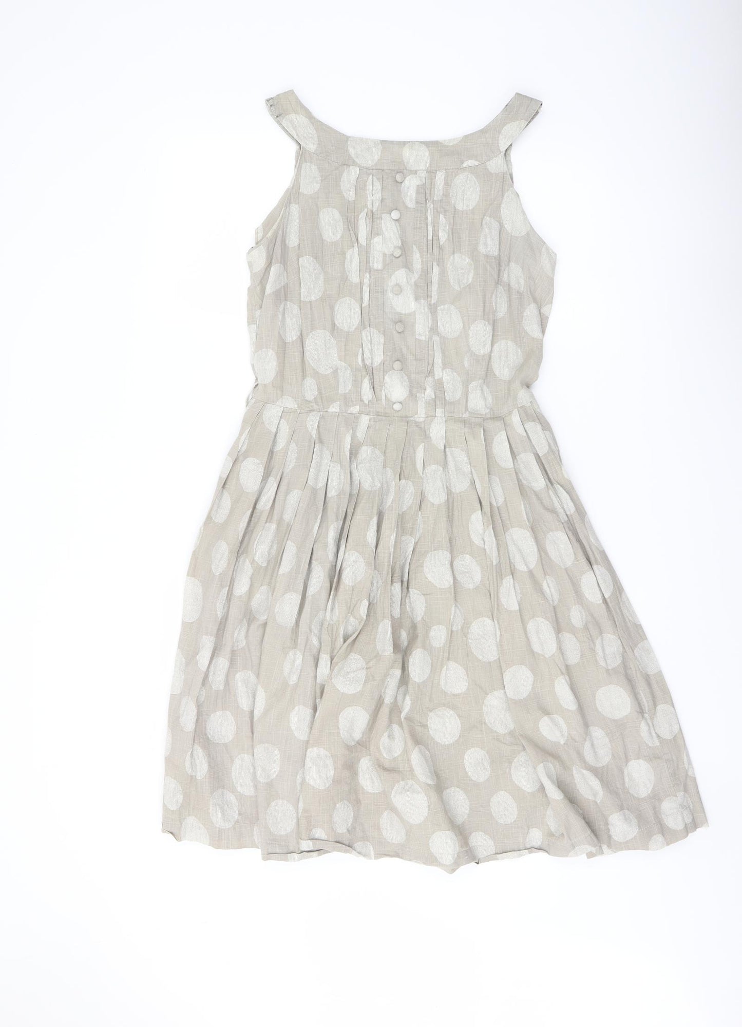 NEXT Womens Beige Polka Dot Cotton A-Line Size 10 Round Neck Zip