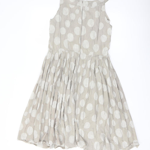 NEXT Womens Beige Polka Dot Cotton A-Line Size 10 Round Neck Zip