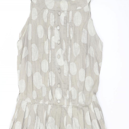 NEXT Womens Beige Polka Dot Cotton A-Line Size 10 Round Neck Zip