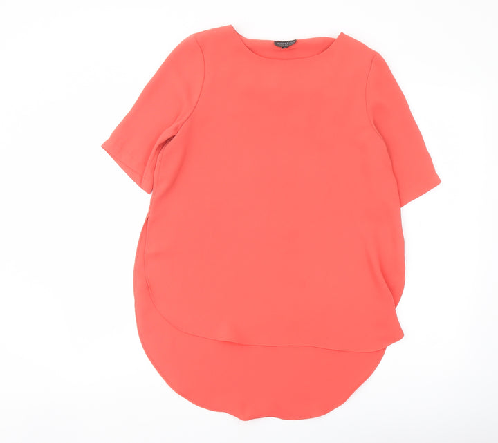 Topshop Womens Orange Polyester Basic Blouse Size 8 Round Neck
