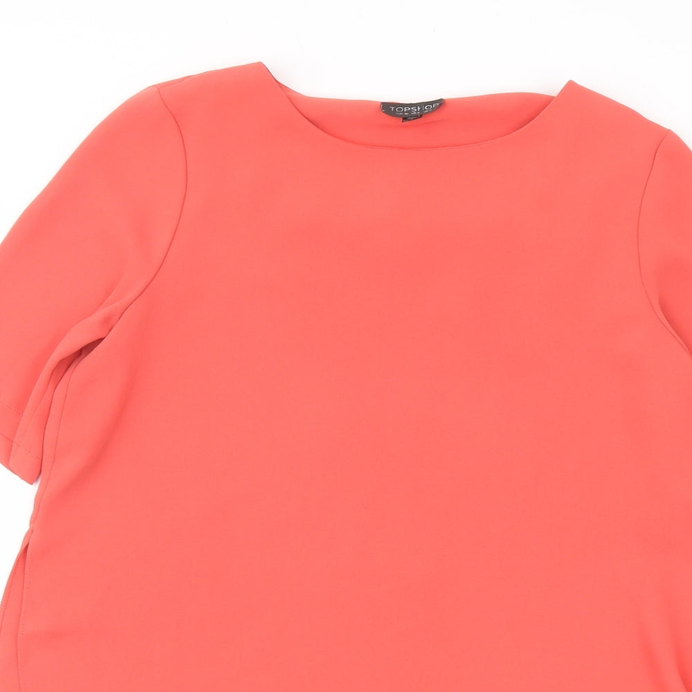 Topshop Womens Orange Polyester Basic Blouse Size 8 Round Neck