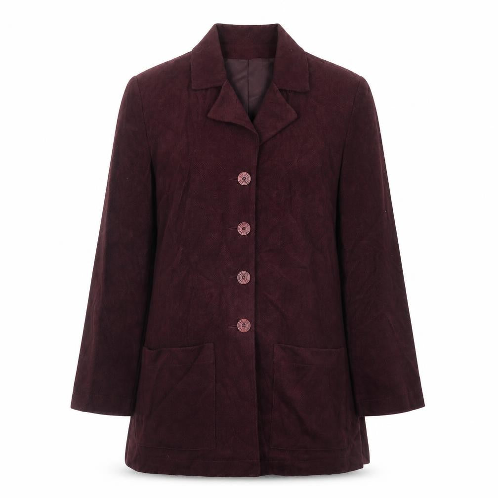 Front view of Klass women’s purple jacket, size UK 14, button