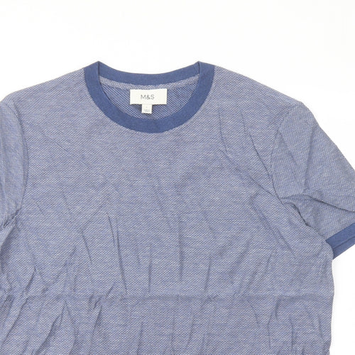 Marks and Spencer Mens Blue Cotton T-Shirt Size L Crew Neck