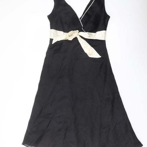 Monsoon Womens Black Linen A-Line Size 10 V-Neck Zip