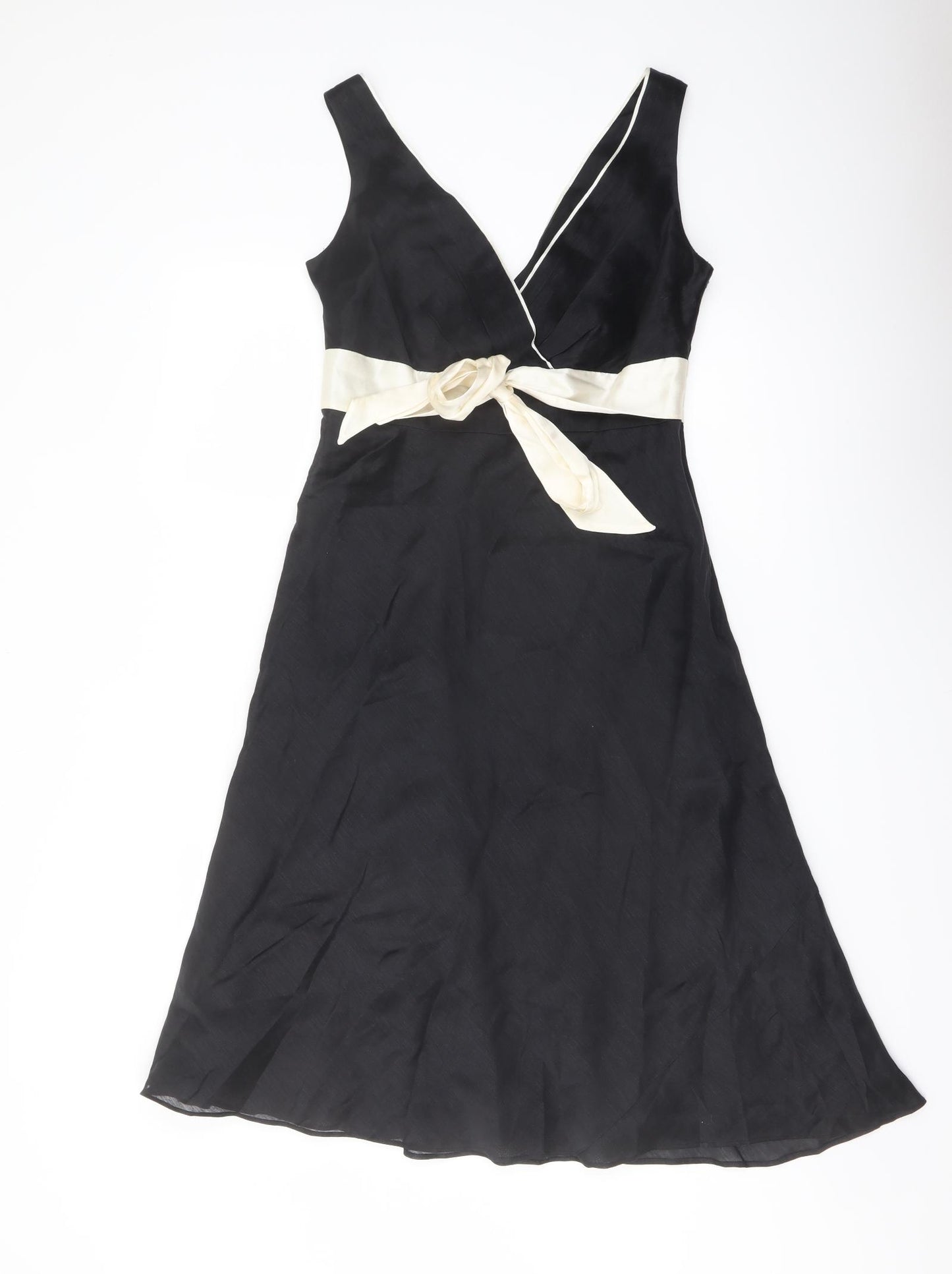 Monsoon Womens Black Linen A-Line Size 10 V-Neck Zip