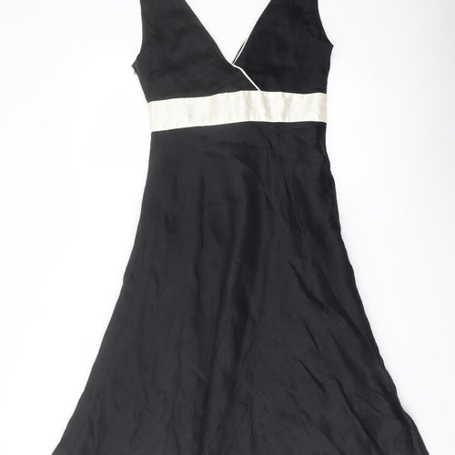 Monsoon Womens Black Linen A-Line Size 10 V-Neck Zip