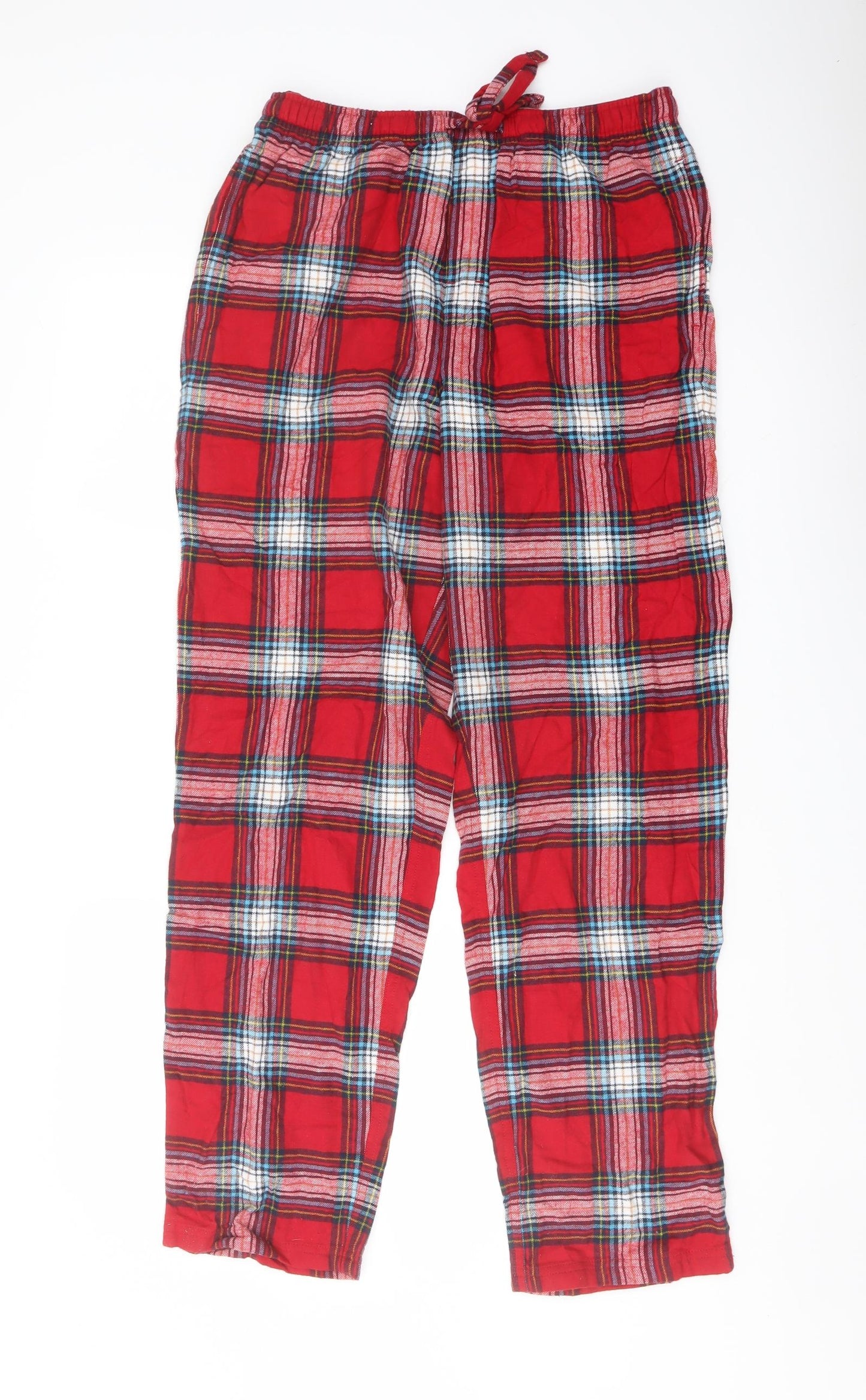 Marks and Spencer Mens Red Plaid Cotton Pyjama Pants Size M Drawstring