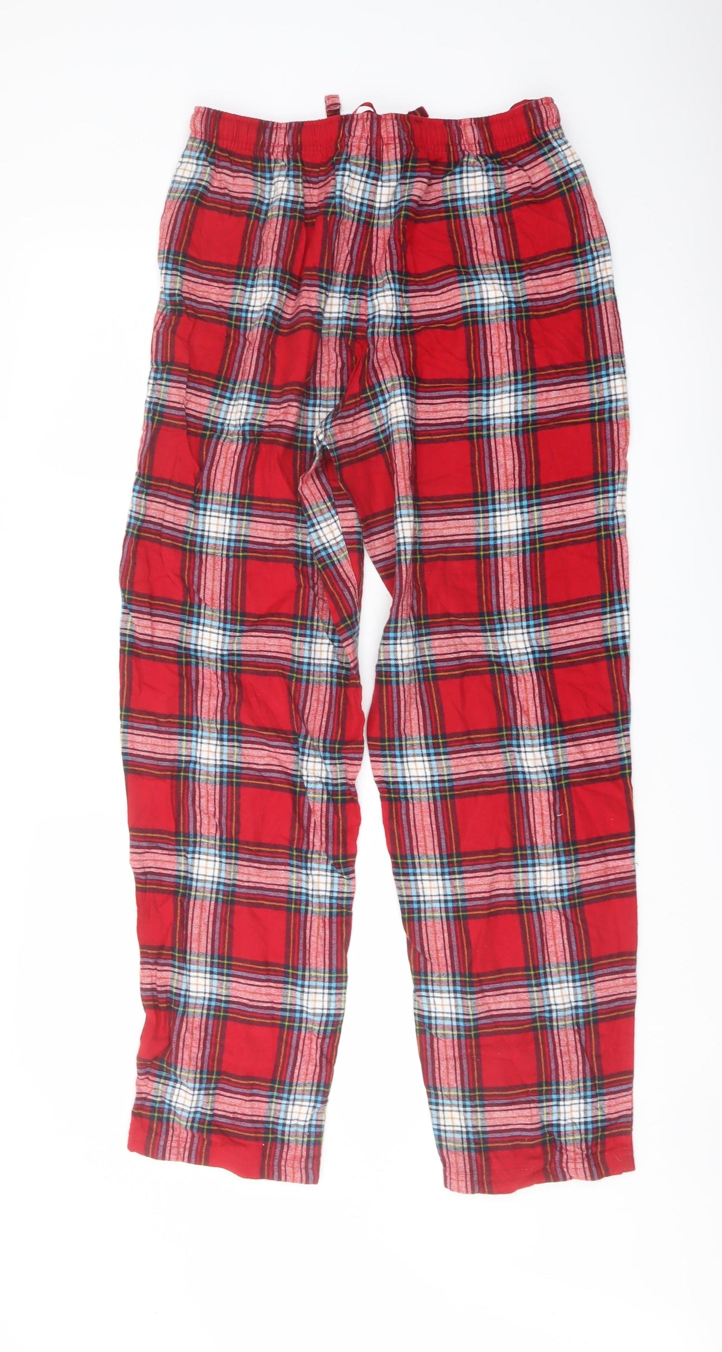 Marks and Spencer Mens Red Plaid Cotton Pyjama Pants Size M Drawstring