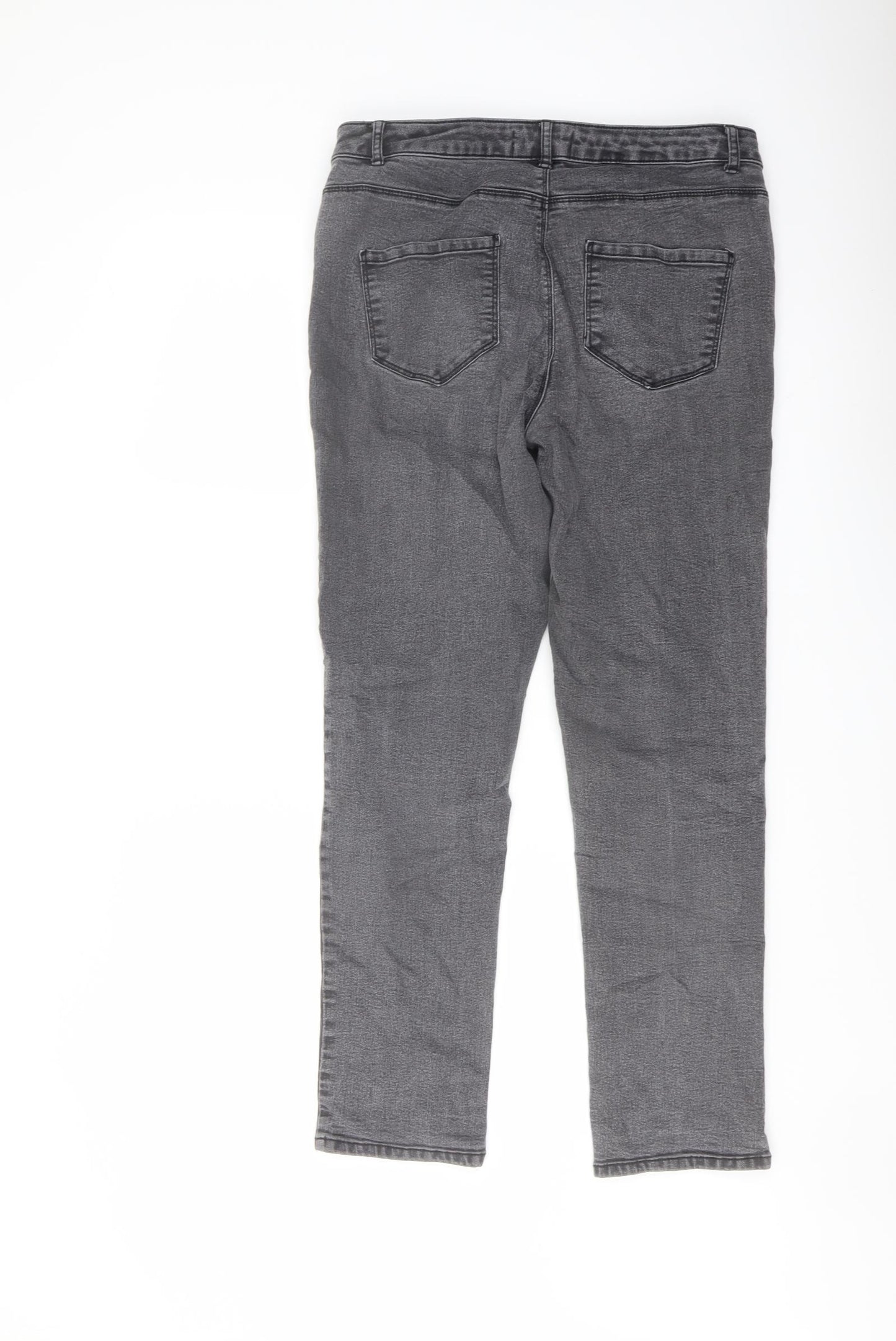 Dorothy Perkins Womens Grey Cotton Straight Jeans Size 14 L28 in Regular Button
