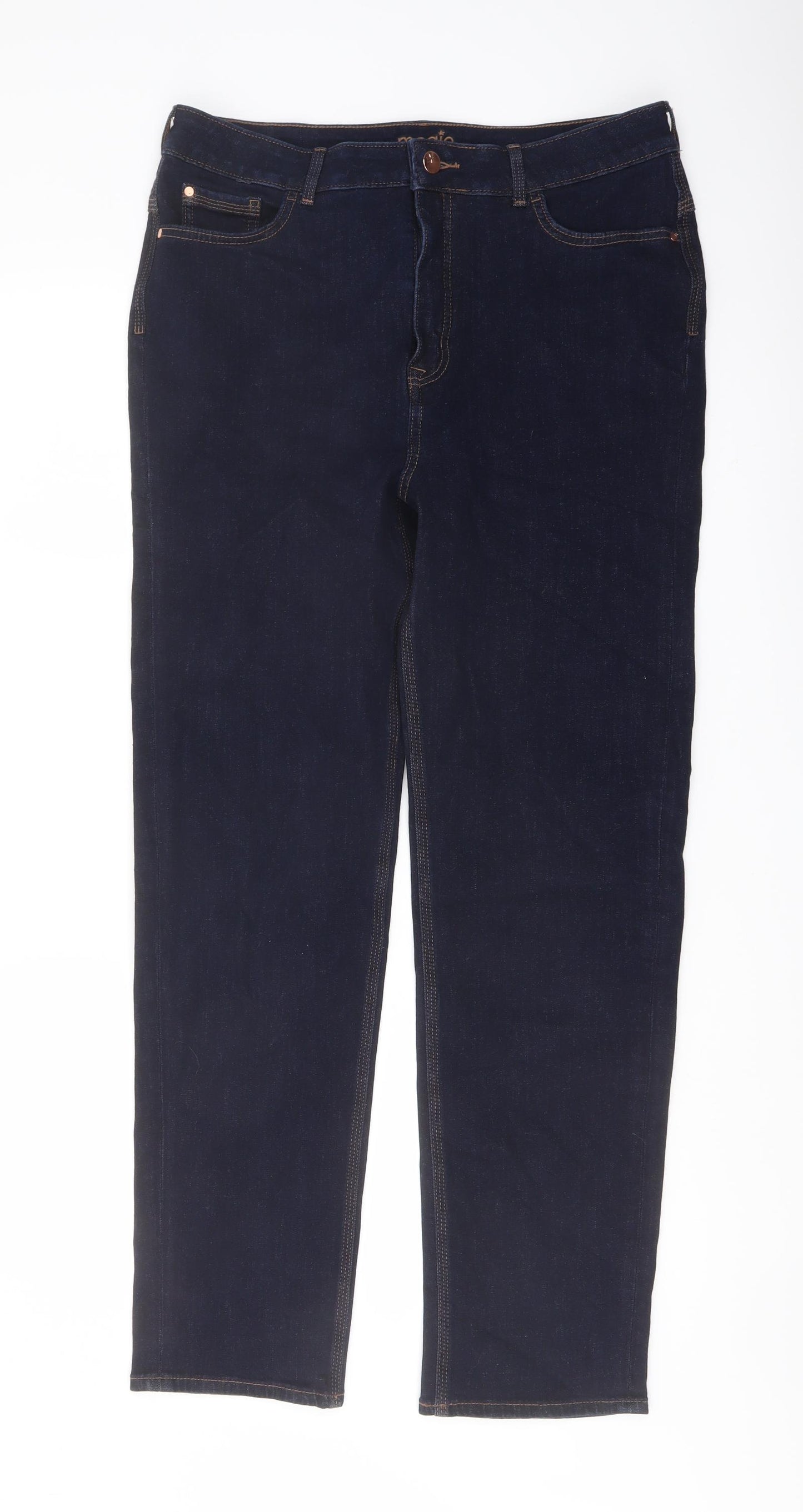 Marks and Spencer Womens Blue Cotton Straight Jeans Size 16 L29 in Regular Button