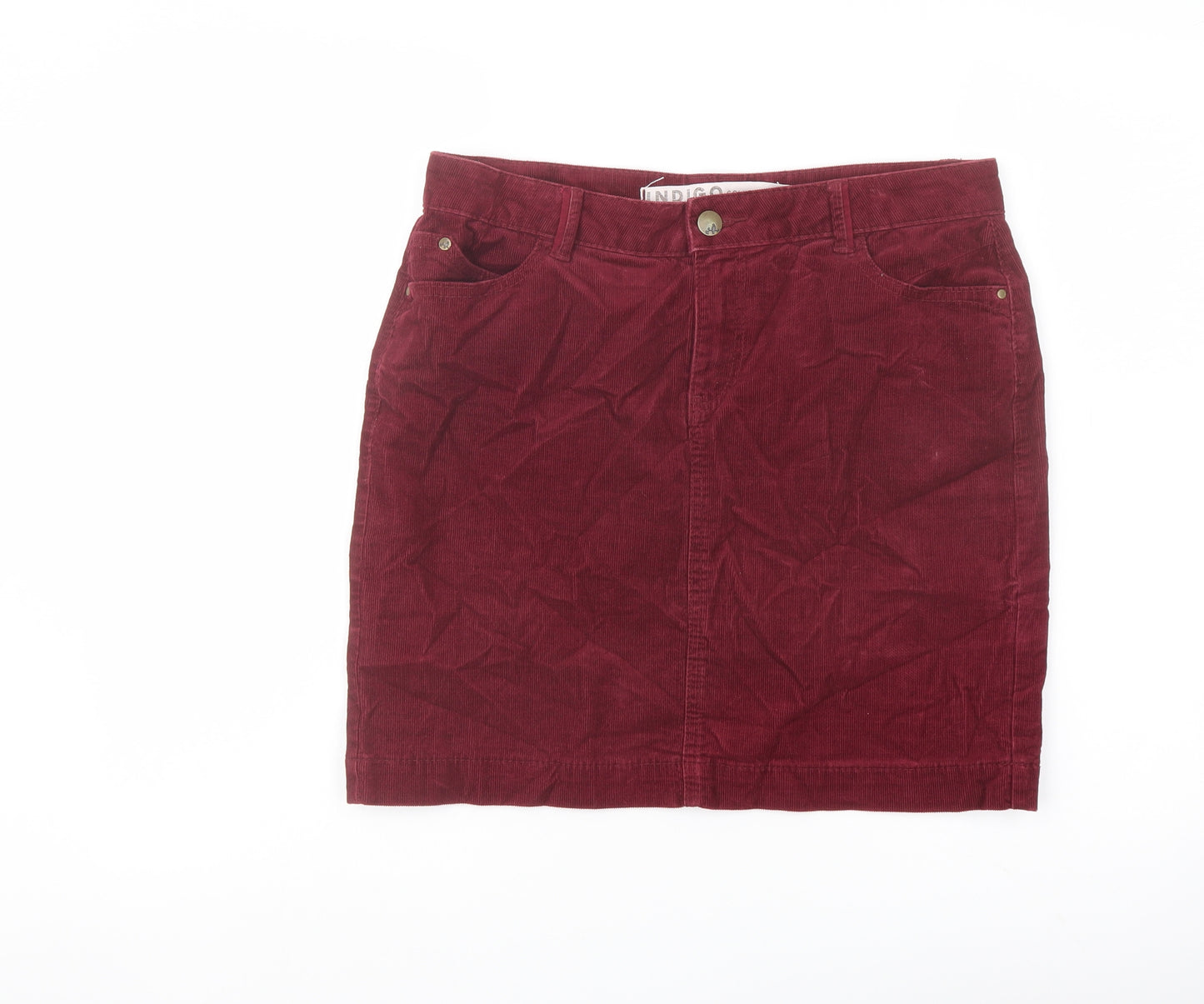 Indigo Womens Red Cotton A-Line Skirt Size 10 Button