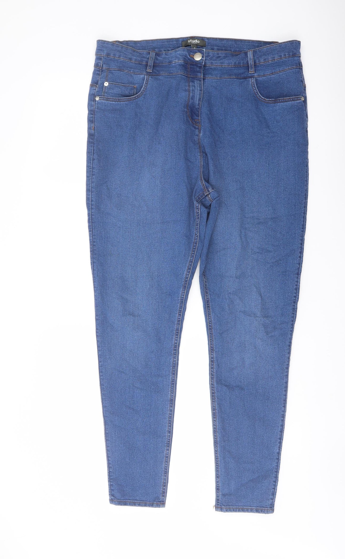 Studio Womens Blue Cotton Skinny Jeans Size 18 L28 in Regular Button