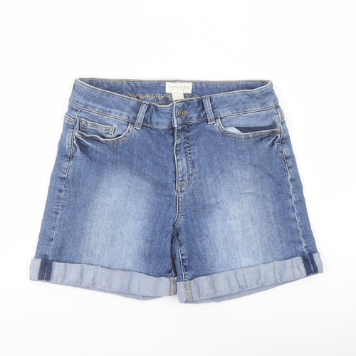 Monsoon Womens Blue Cotton Boyfriend Shorts Size 10 L9 in Regular Button