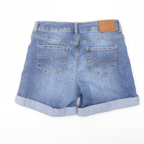 Monsoon Womens Blue Cotton Boyfriend Shorts Size 10 L9 in Regular Button