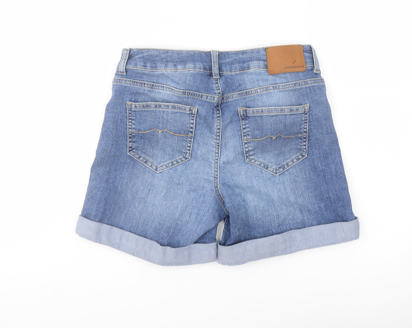 Monsoon Womens Blue Cotton Boyfriend Shorts Size 10 L9 in Regular Button