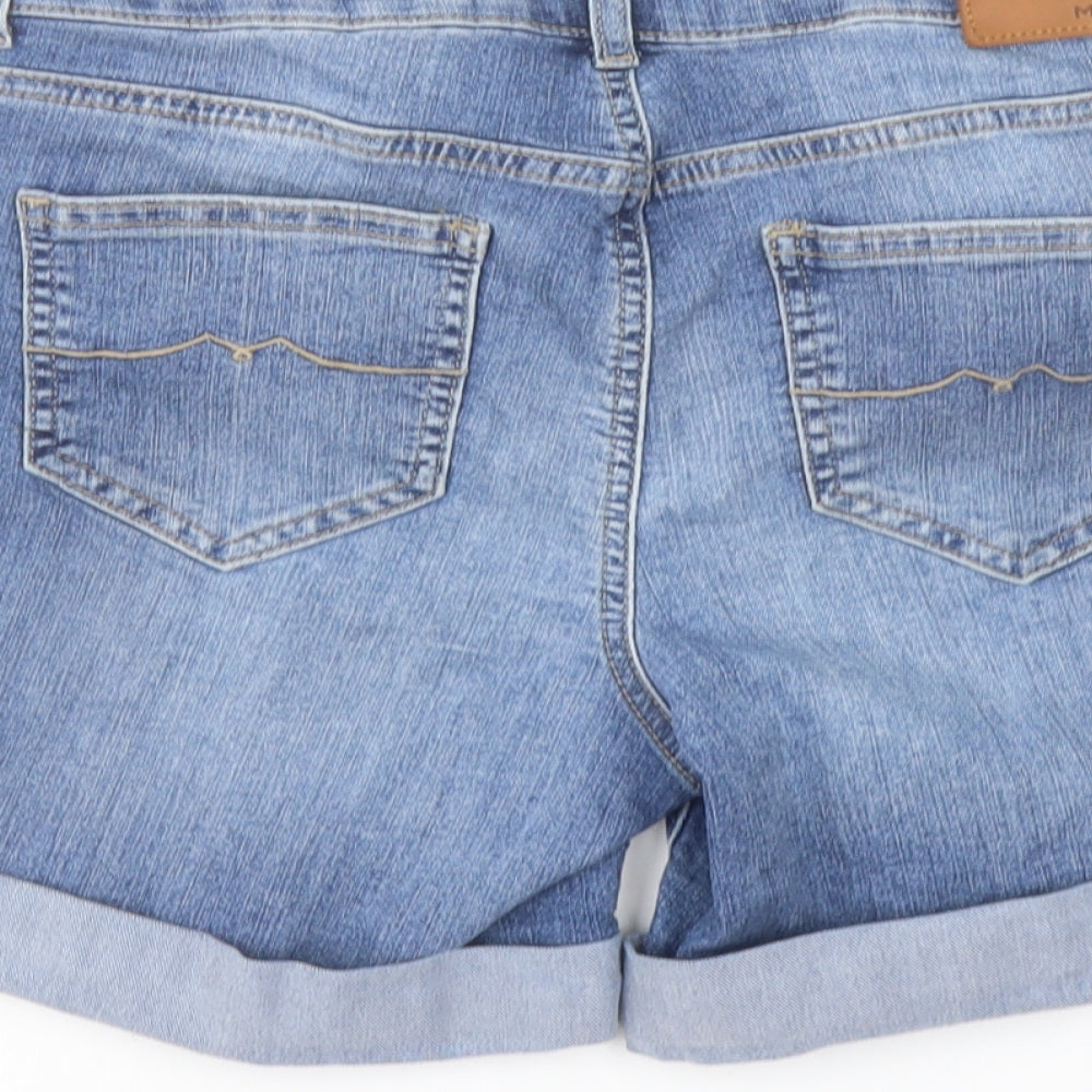 Monsoon Womens Blue Cotton Boyfriend Shorts Size 10 L9 in Regular Button