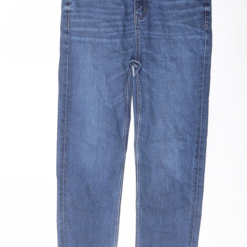 Marks and Spencer Womens Blue Cotton Straight Jeans Size 12 L24 in Regular Button