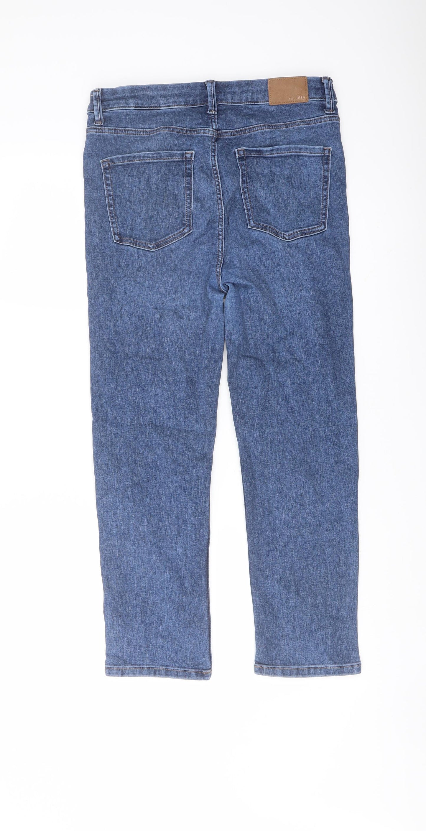 Marks and Spencer Womens Blue Cotton Straight Jeans Size 12 L24 in Regular Button